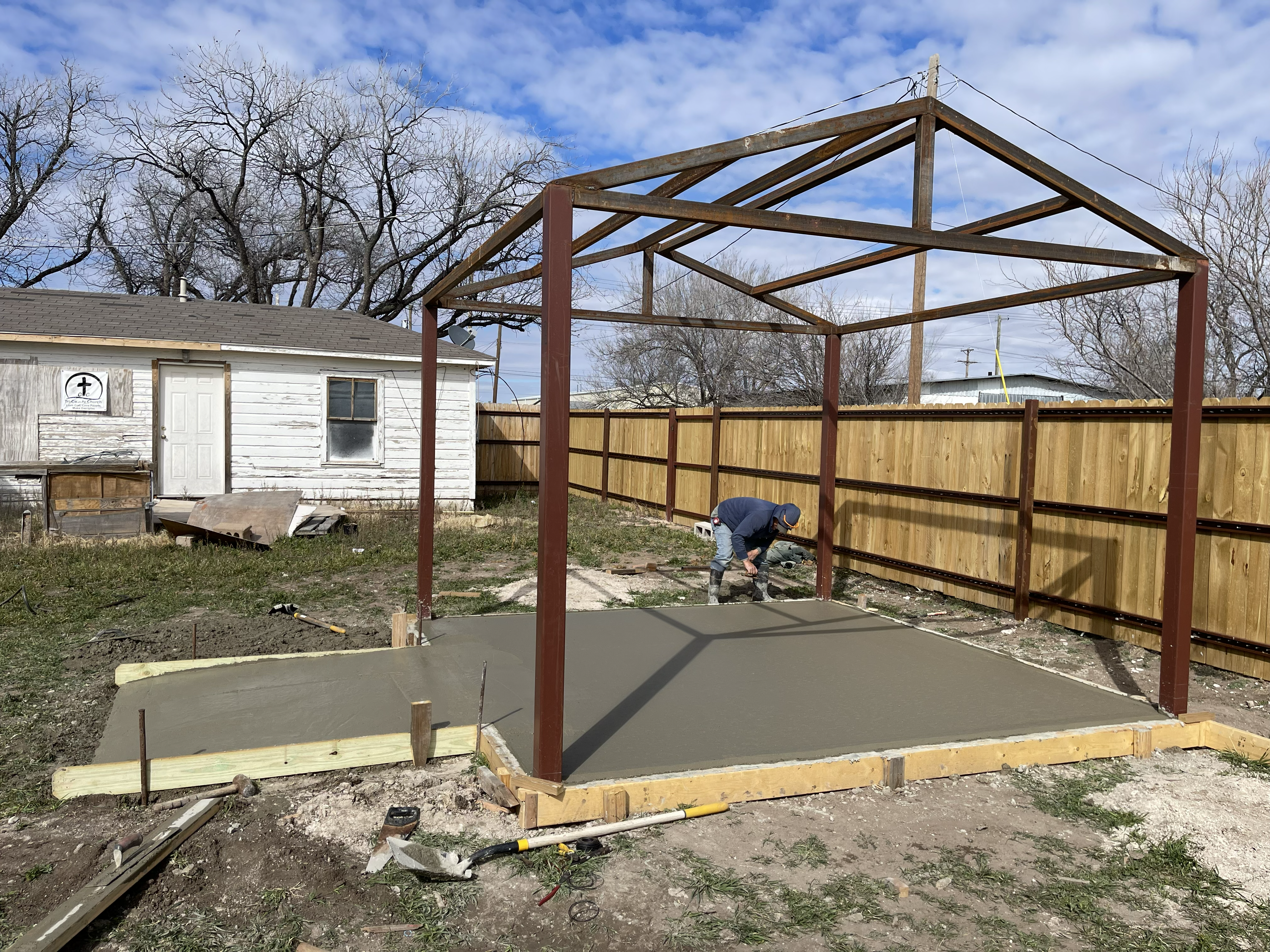 Steel frame and slab pour